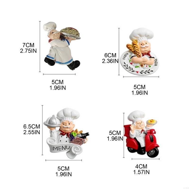 62KD Resin Chef Fridge Magnet Italian French Chef Figurine Statue Refrigerator Magnets Home Kitchen Restaurant Decorations