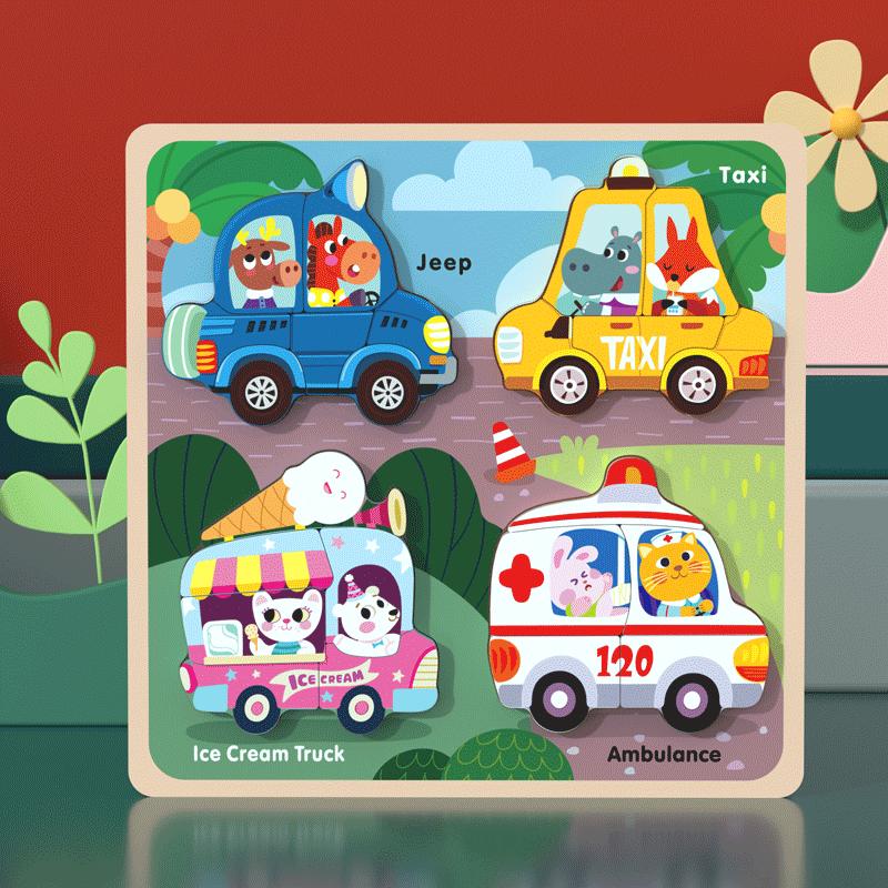 Wooden Baby Toys Montessori Toys 3D Puzzles Early Education Learning Cartoon Animal Jigsaw Puzzles Intellectual Cognitive Games