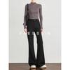 FAESSLIN Women's Autumn Black High-Waist Slim Fit Flared Leg Pants