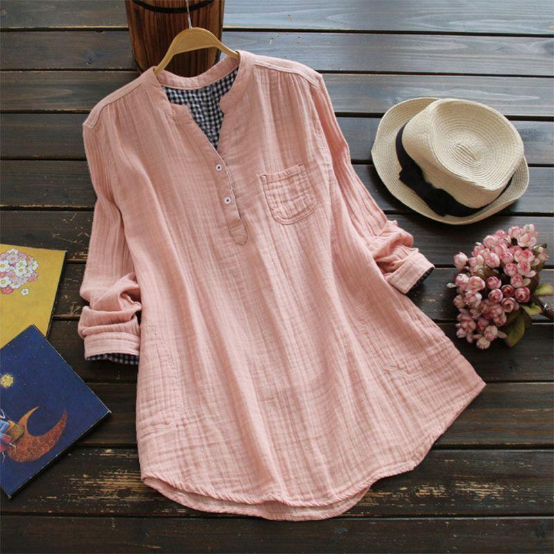 

New New Buttons Pockets Autumn Summer Loose Shirt Tops Shirt for Women S Pink