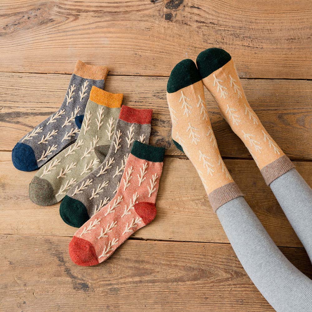 

Retro Soft Autumn Winter Middle Tube Girls Knitted Women s Socks Tree Wool Socks