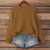 Women's Fashionable Solid Color Round Neck Long Sleeved Sports Casual Pullover Sweatshirt Top