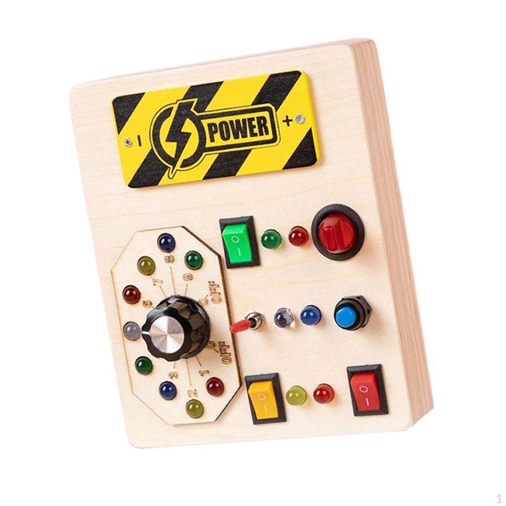 Busy Board for Toddlers, Teaching Aids, with Light Switch Buttons, Wooden Educational Sensory