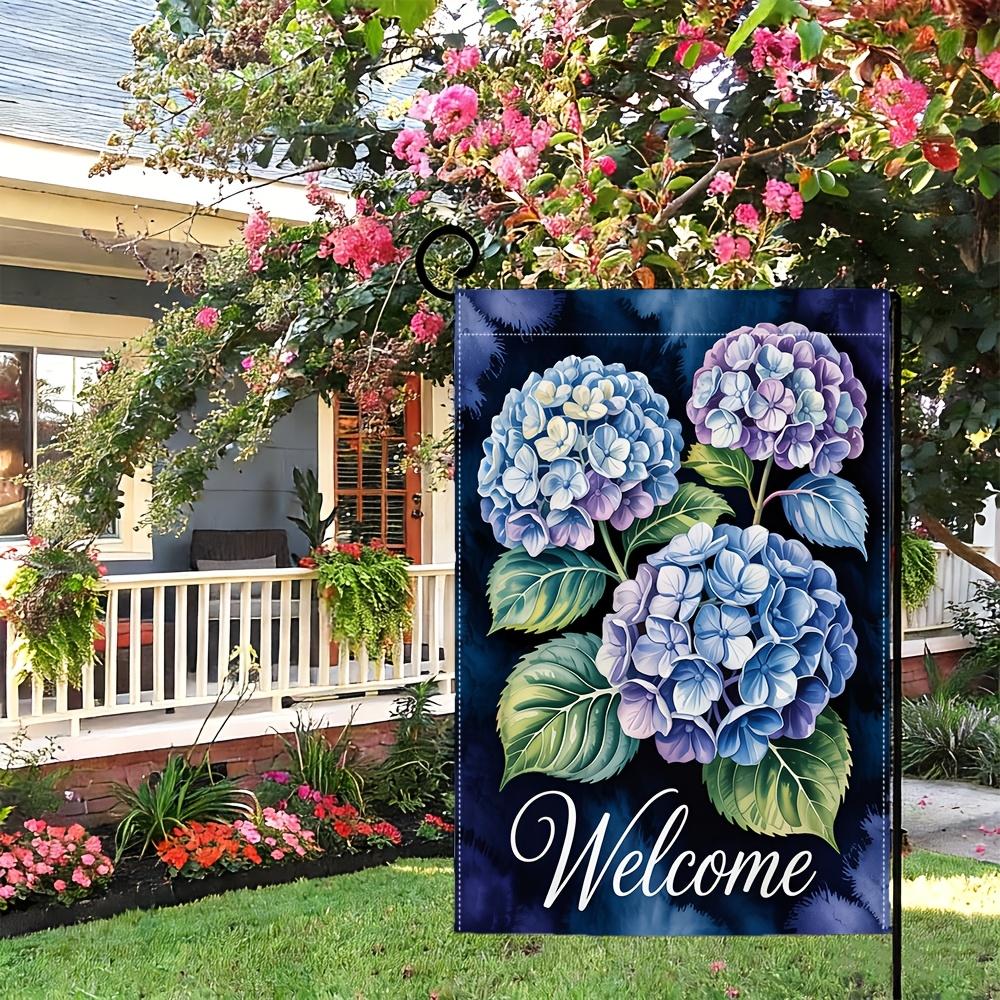 1pc Hydrangea Welcome Garden Flag - Double-Sided, 30.48x45.72 cm, Outdoor Lawn Decor