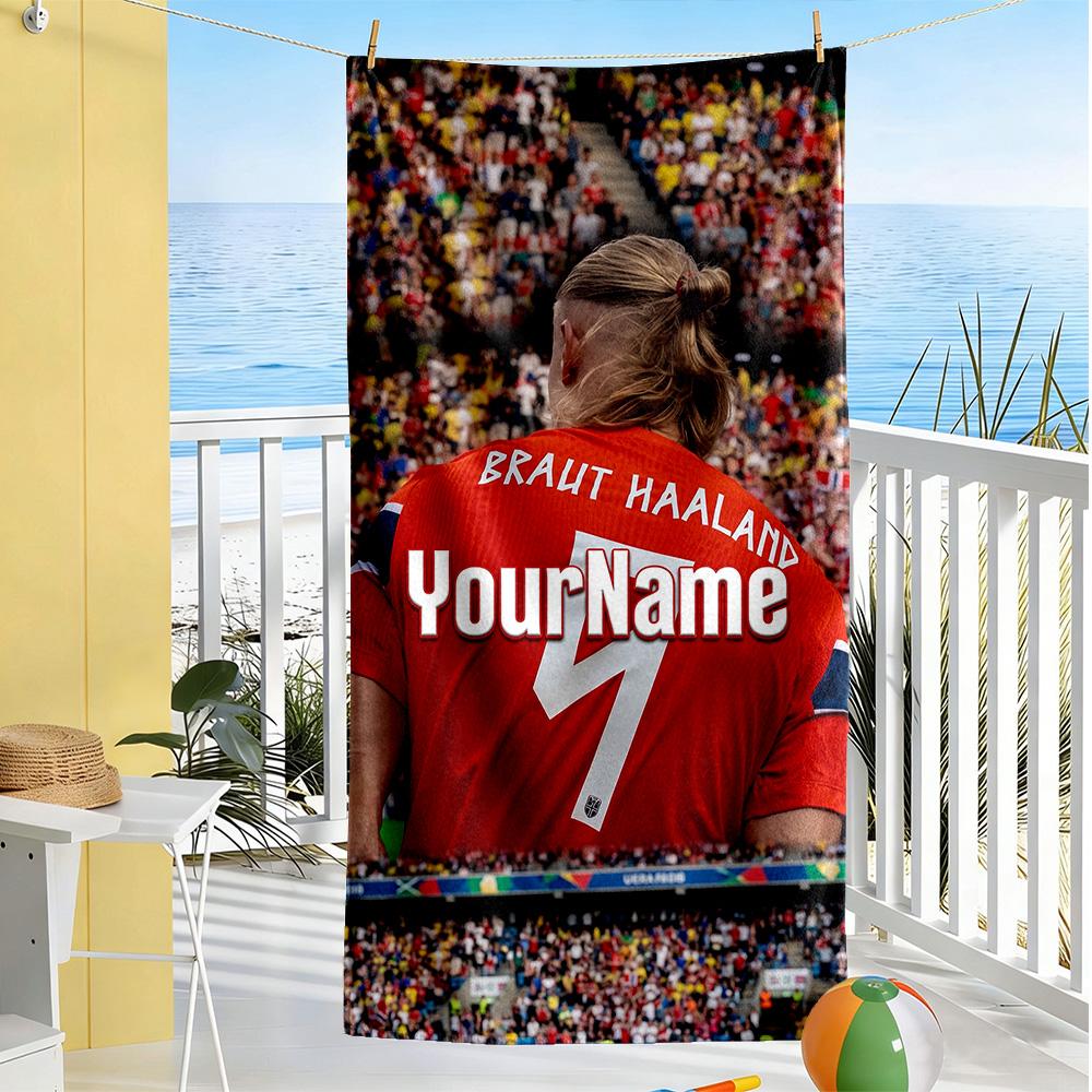 Haaland Customizable Name Beach Towel Super Soft Microfiber Quickdry Fabric Suitable for Swimming Gym Camping Yoga Vacation
