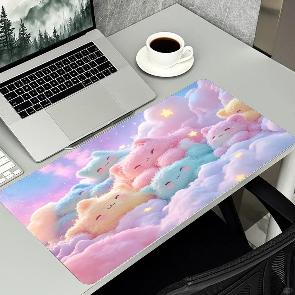 Cute Kawaii Cloud Bottle Large Extended Mouse Pad Non Slip Rubber Desk Mat For Gaming Laptop Keyboard Office Desktop Decor