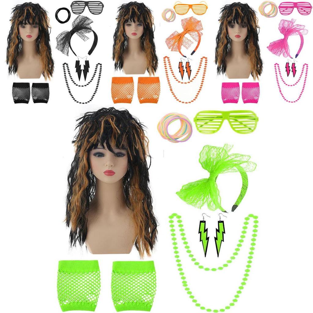 Vibrant Punk Rock Wig Set For Unisex Complete With Colorful Accessories For Nostalgic Style
