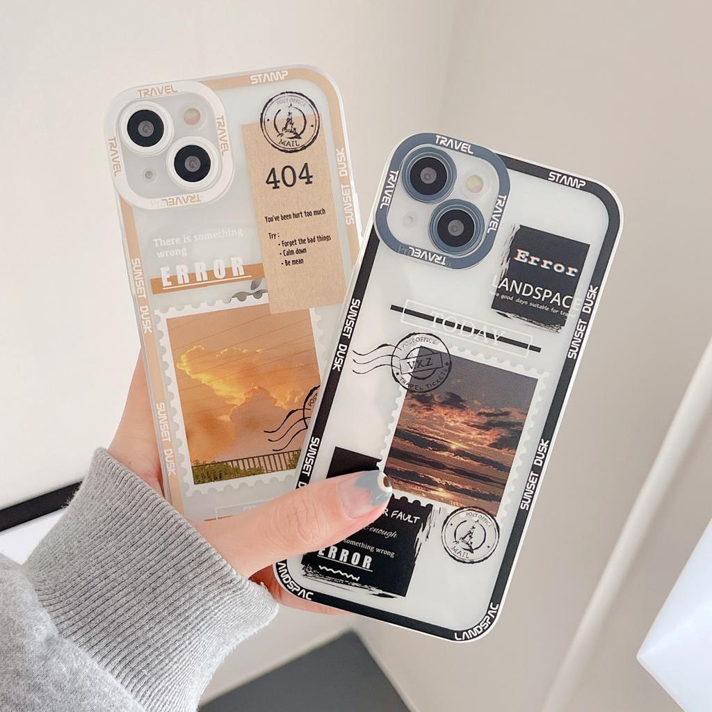 European and American ins style stamp Apple 16Pro mobile phone case 14Plus transparent anti-drop protective case iPhone17 soft case