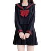 GSYCL Sailor Long Short Red Set for High School JK Top and Bottom Halloween School Plus Cute Sleeve Uniform, Black, Sleeve, Sleeve, Bow, 3-Piece