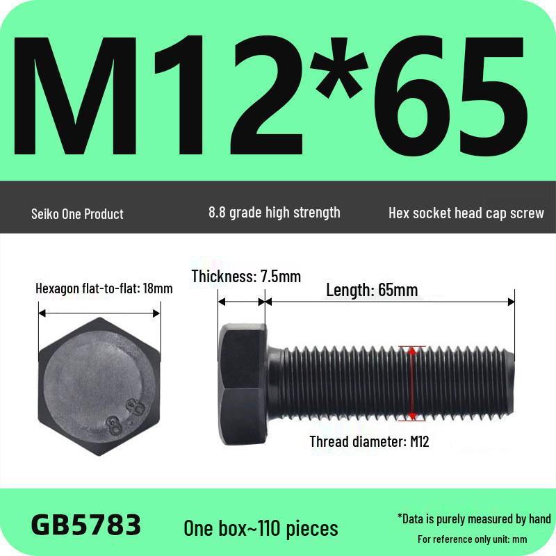 Black High-Strength Grade 8.8 Hex Bolt Screw Set (M4-M12)