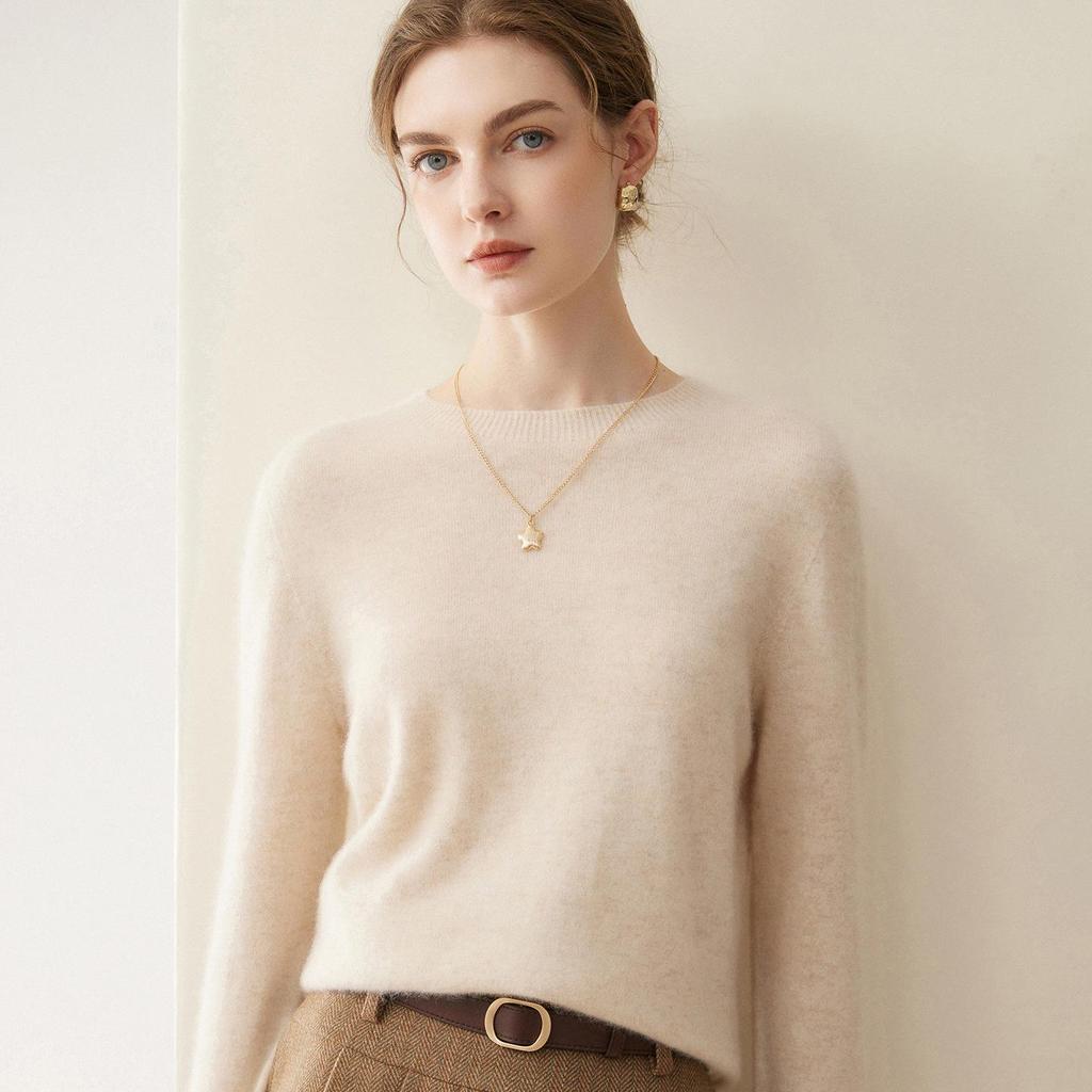 Pure Cashmere Women's Loose Pullover Sweater - Round Neck, Solid Color, Warm Knitwear for Autumn/Winter