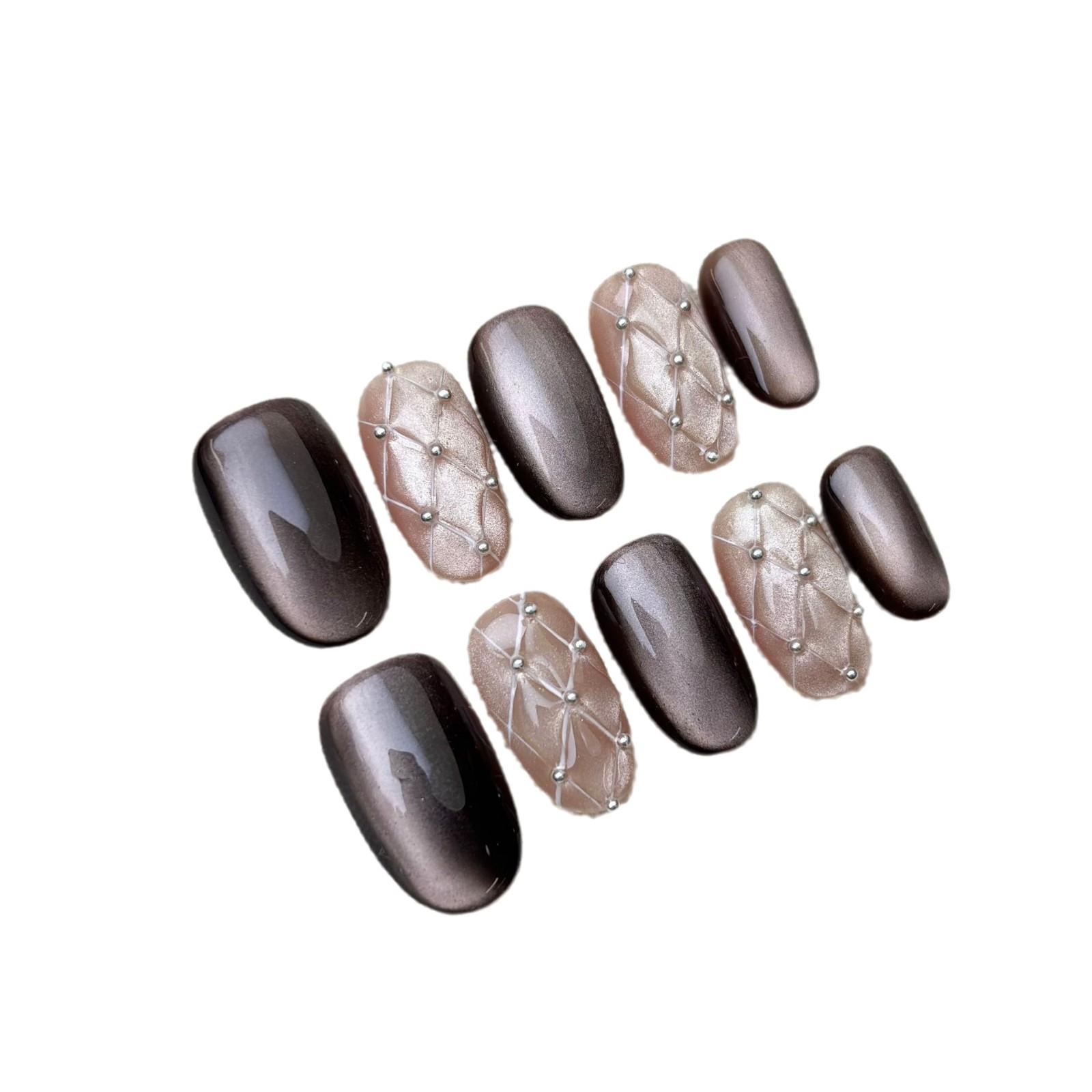 

Argyle Cat Eye Melaard Caramel Handmade Wearable Removable Nail Pieces Extra Small