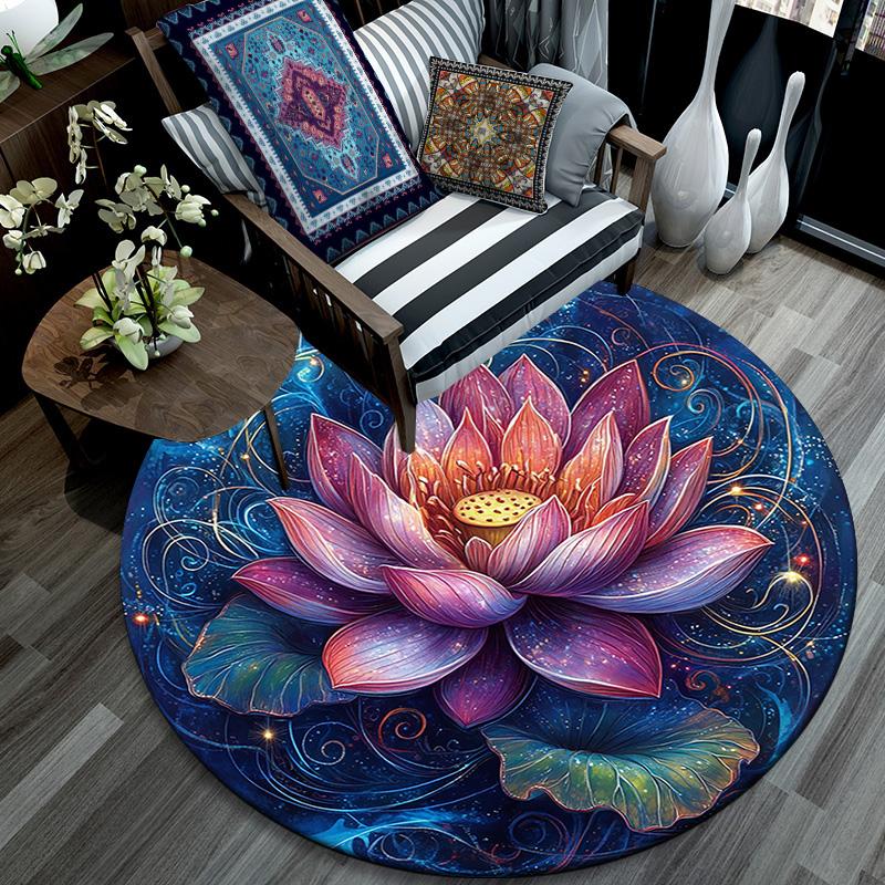 Lotus Round Area Rug,Carpet Rug for Living Room Bedroom Sofa Playroom Decor,Non-slip Floor Mat