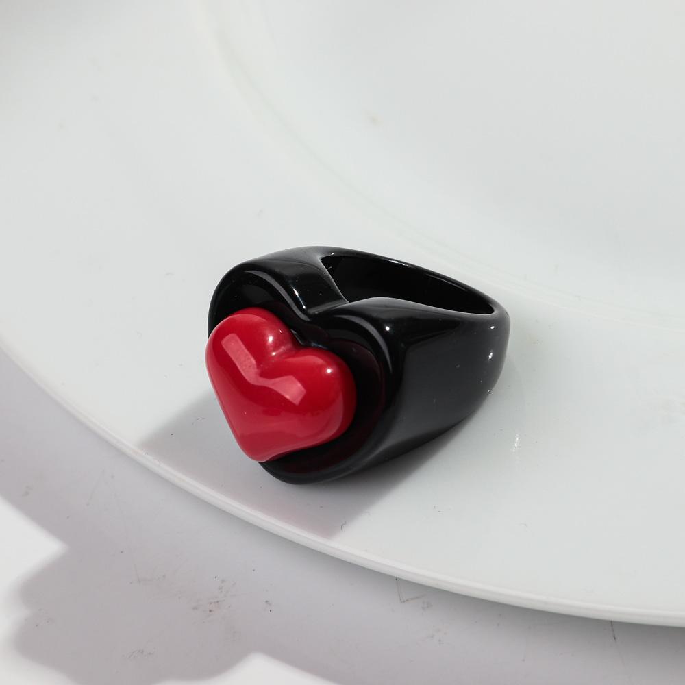 Cute Chunky Heart Acrylic Finger Rings for Women Trendy Multicolor Resin Love Bowknot Stack Ring for Women Party Jewelry Gifts