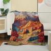 Autumn Mountain Embroidery Style Flannel printed blanket suitable all seasons suitable for living room office sofa and travel