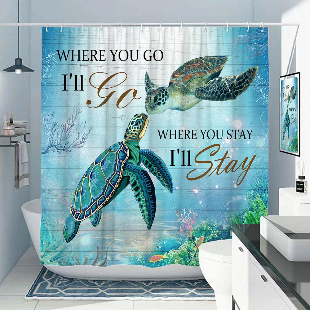 Octopus Shower Curtain Nautical Ocean Sea Turtle Beach Coastal Blue Fish Seashell Jellyfish Fabric Bath Curtains Bathroom Decor