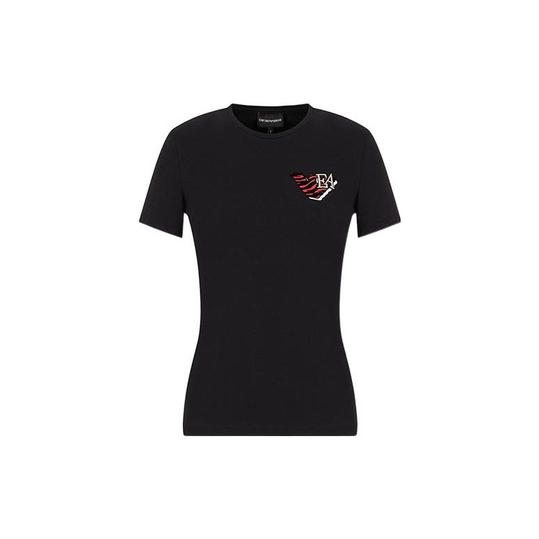 Emporio Armani Ss22 Solid Color Logo Embroidered Crew Neck Short Sleeve T-Shirt Women Tops Black 3L2T6C-2JQAZ-0999