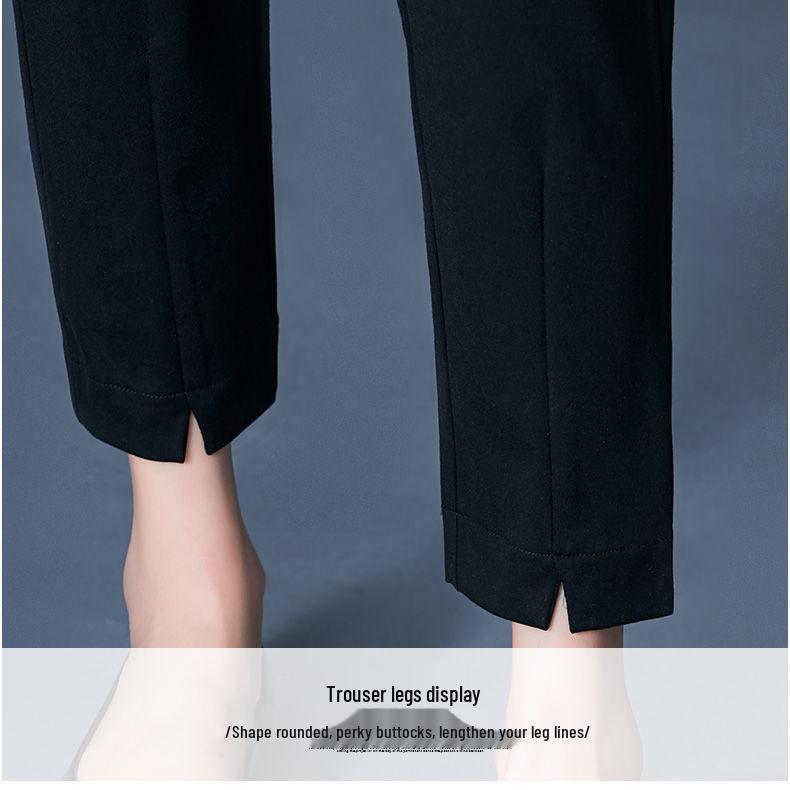 Women's Petite Black High-Waisted Slimming Straight-Leg Autumn Pants