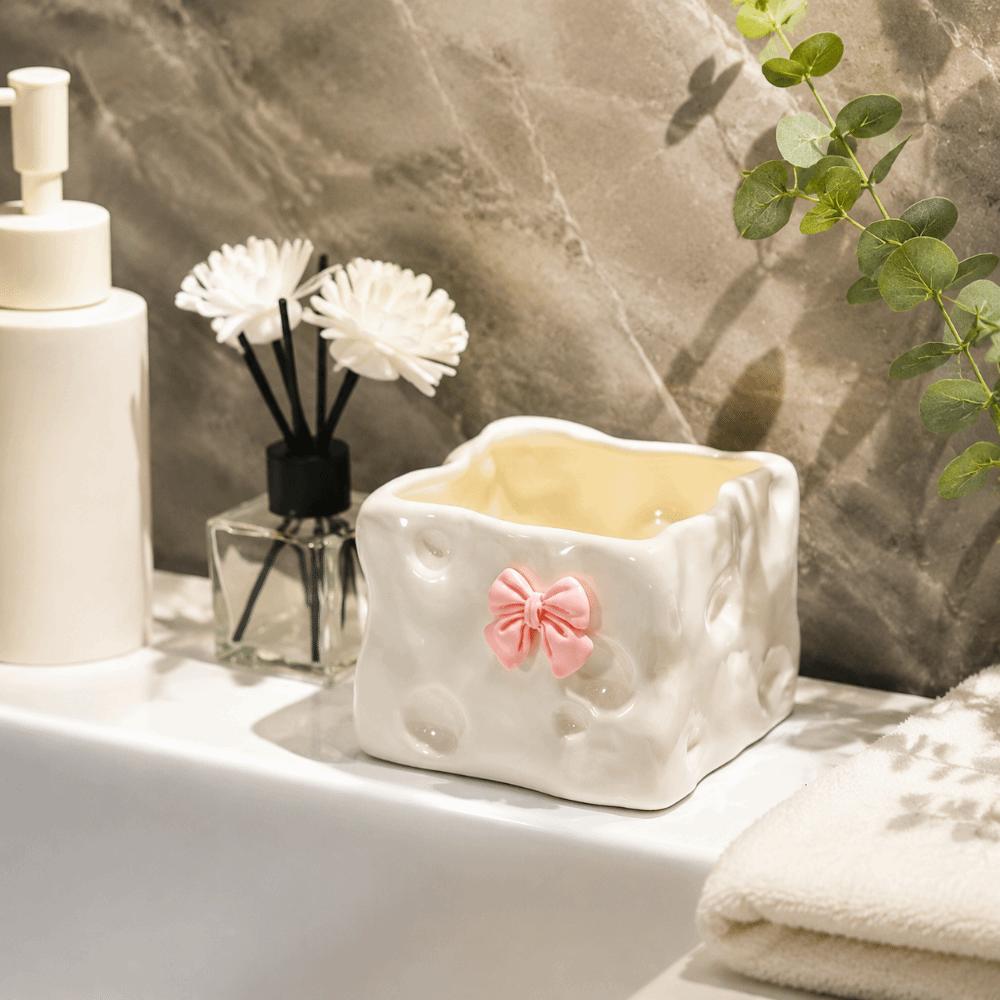 Container Bow Ceramic Storage Box Square Place Toothbrush Makeup Holder Rabbit Creative Toilet Storage Box Office