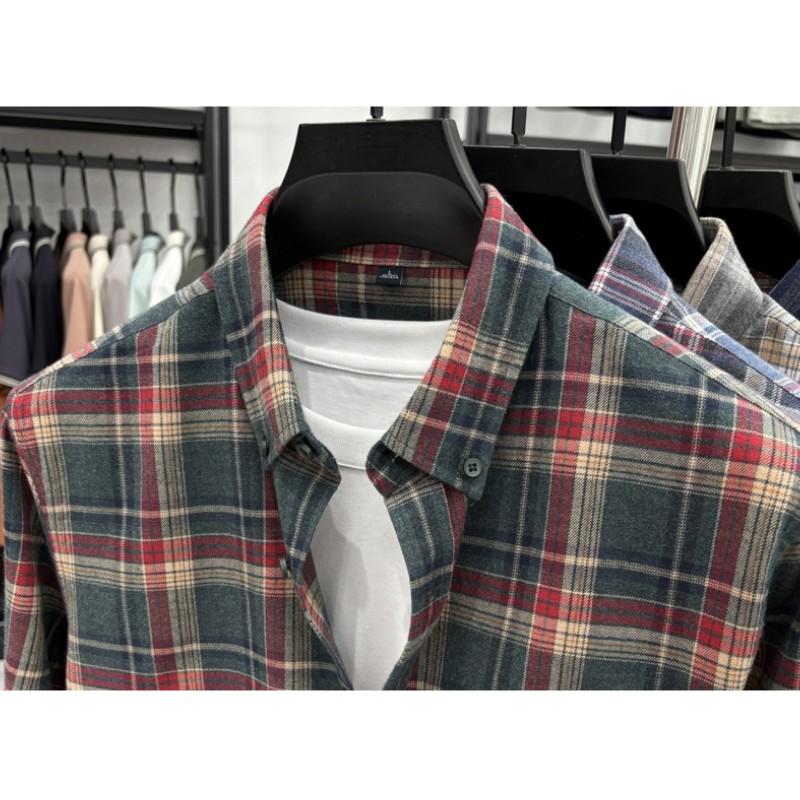 Мужская весенне-осенняя рубашка с длинным рукавом, ретро, повседневная, в крупную клетку, топ M