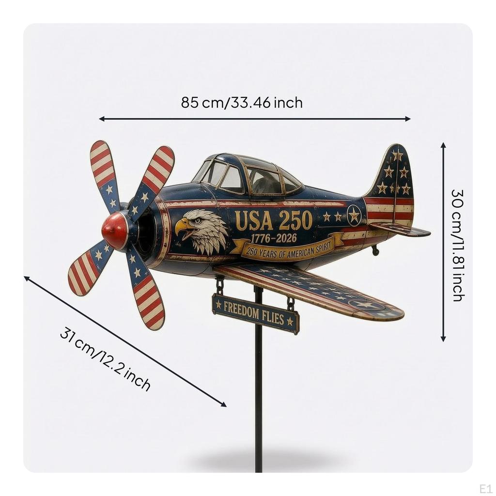 Airplane Wind Sculpture Patriotic with Propeller Distressed