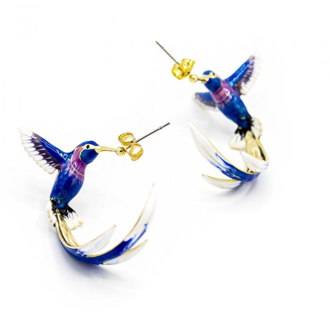 

European and American Retro Hummingbird Earrings - Green and Blue Drop Design синий