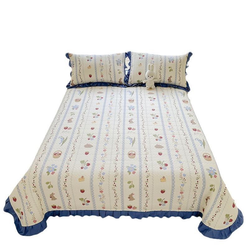 Cotton Quilted Bedspread Set 3 Pieces With Lace Trim Pure Cotton Washed Bed Sheet And Two Pillowcases Soft Breathable Durable Bedding Set