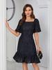 2025 Spring/Summer Women's Fashion: European Square Neck Puff Sleeve Midi Lace Dress