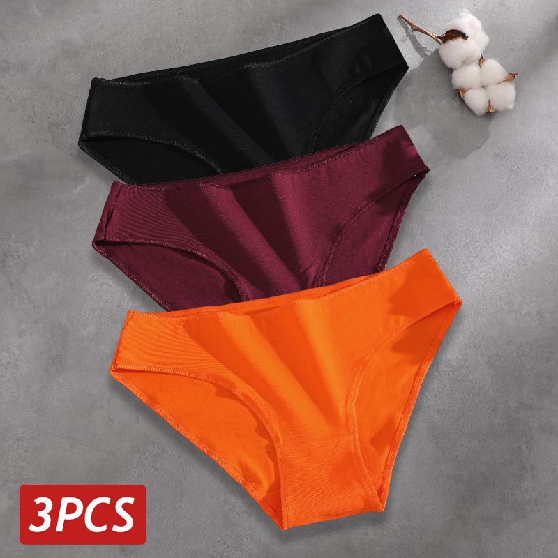 FINETOO 3Pcs/Set Seamless Cotton Fabric Briefs Underwear For Women Sexy Low Waist Breathbale Panties Female Elastic Solid Color Lingerie