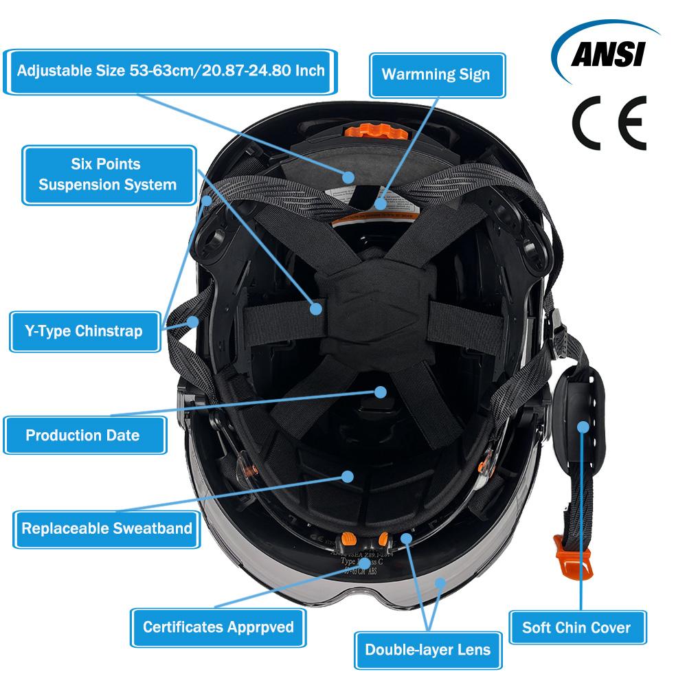 CE Construction Safety Helmet With Built In Goggles Earmuffs Reflective Stickers Hard Hat With Visor Adjustable Vented ABS Hardh