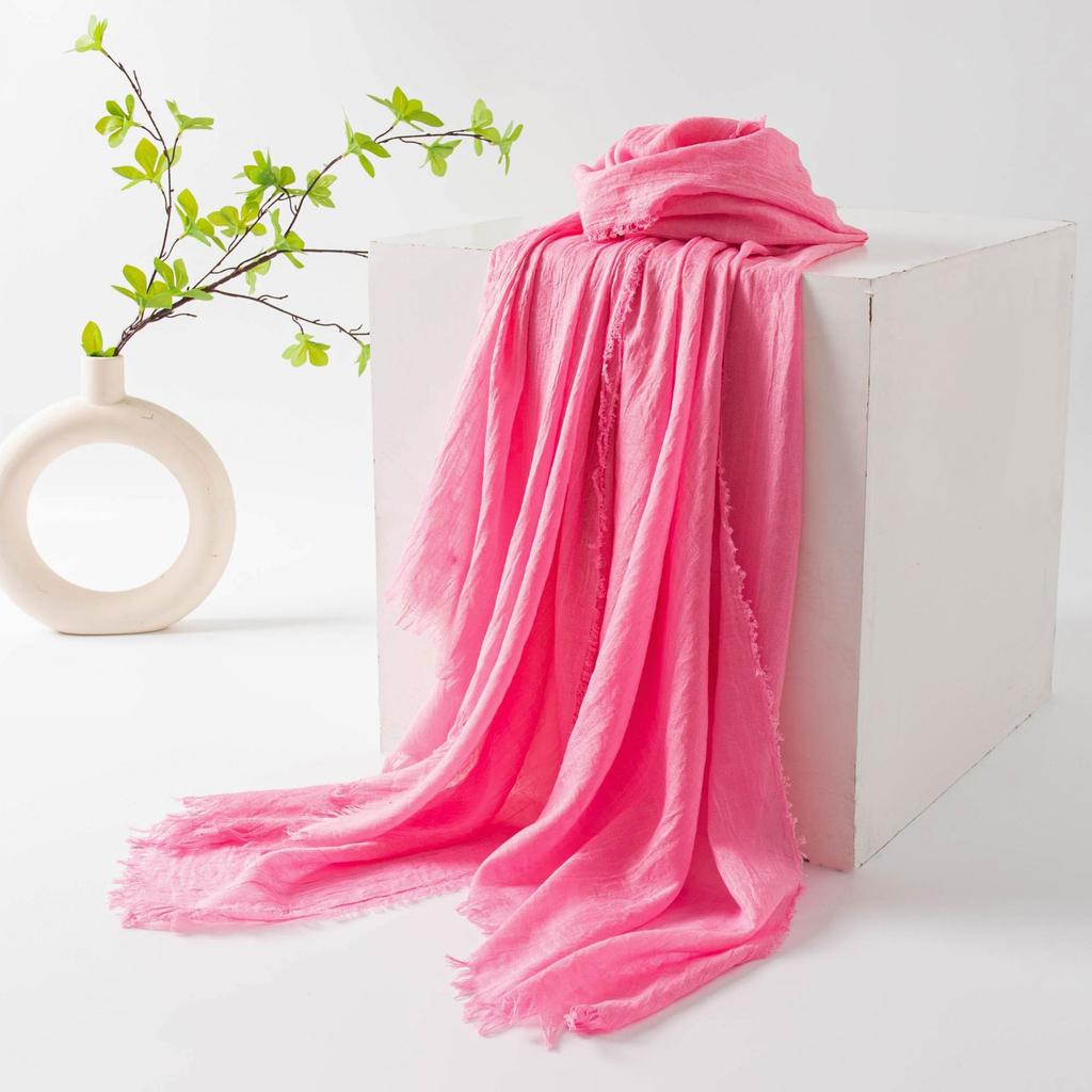 Spring Summer Scarves Imitation Cotton Linen Pure Color Simple Sun Protection Shawl Women's High-end Sense Long Silk Scarf Tourist Headscarf Wholesale