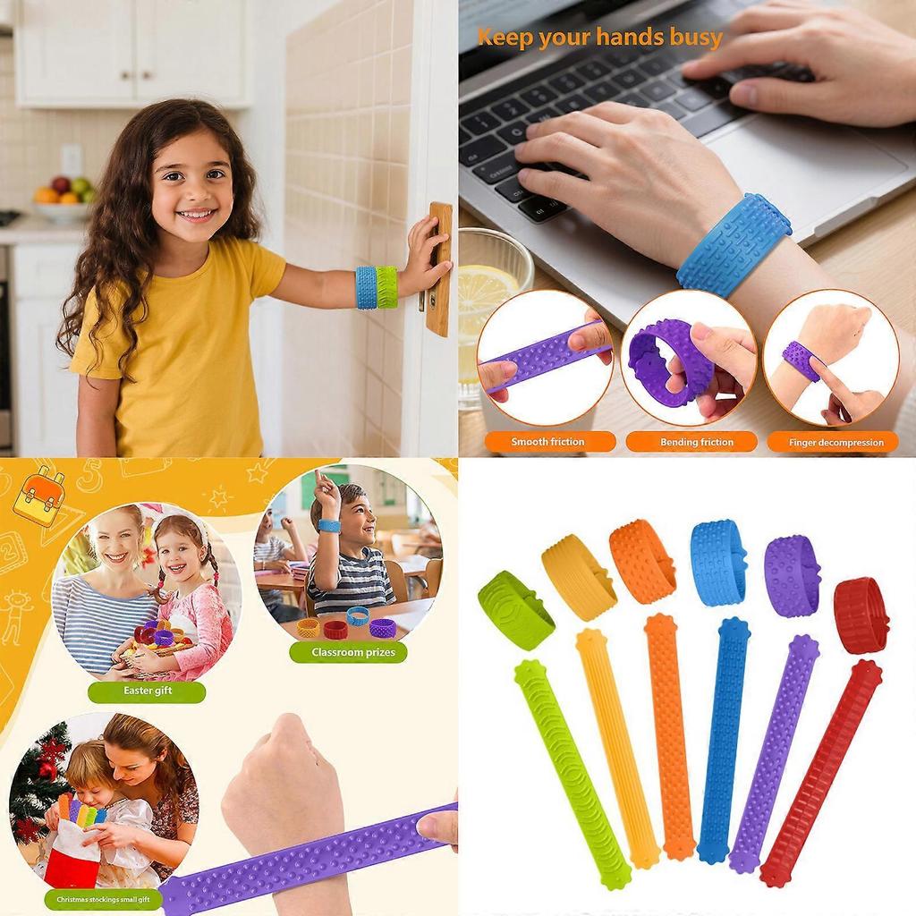 Colorful Sensory Texture Bracelet Clap Ring Kids Stress Relief Silicone Wristband for Visual Auditory Stimulation 6PCS Multicolor