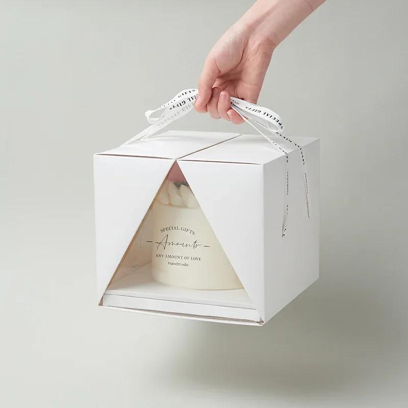 1 Pack 4inch Cake Boxes with Cake Board for Step CakesPortable Handle Transparent Plastic Paper Box Disposable Cake Container