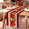 Christmas Poinsettia Flowers Linen Table Runner Holiday Party Decor Winter Xmas Kitchen Dining Table Runner Christmas Decoration