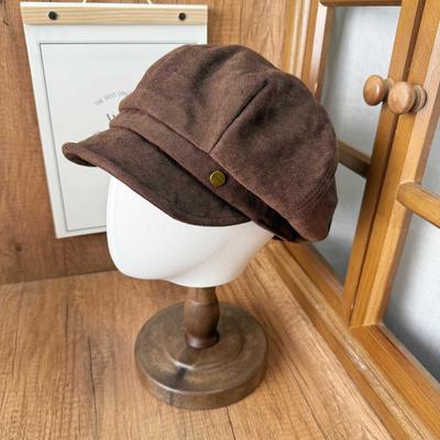 High Quality Autumn and Winter New Corduroy Beret Women's Retro Temperament Showing Face Small Octagonal Hat Versatile Cloud Hat