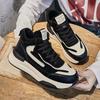 Spring/Summer 2025 Women's Colorblock Genuine Leather High-Top Sneakers - Thick Sole, Fleece-Lined, Casual Lace-Up in Trend