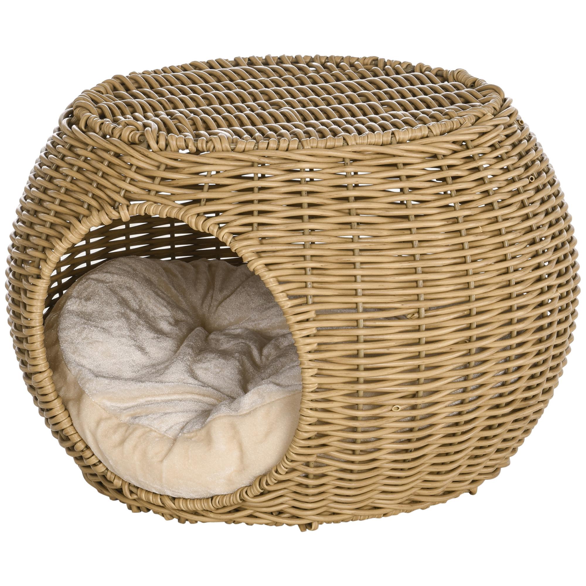 Panier Chat Rotin Deux Niveaux Lit Chat Avec Coussin Porte Avant Pour Chats Moins de 3,5 Kg Diamètre 40 X 30 Cm