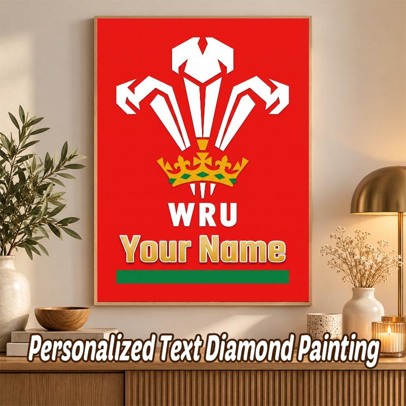 Wales Rugby Custom Name Text 5D Diamond Painting Kit DIY Full Drill Diamond Art Decoration
