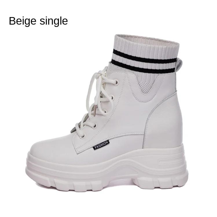 Fashion 9cm New Patent Microfiber Women Mid Calf Motorcycle Booties Platform Wedge Super Thick Spring Autumn Winter Fashion Shoes