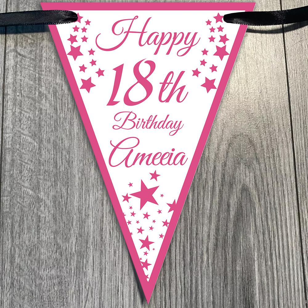 16pcs Customizable Birthday Banner Party Decorations, Personalized Name and Age, Romantic Hanging Flags, Includes 5m Ribbon