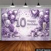 2D 10. Geburtstag Lila Silber Hintergrund Glitzer Ballon Cupcake Foto Banner