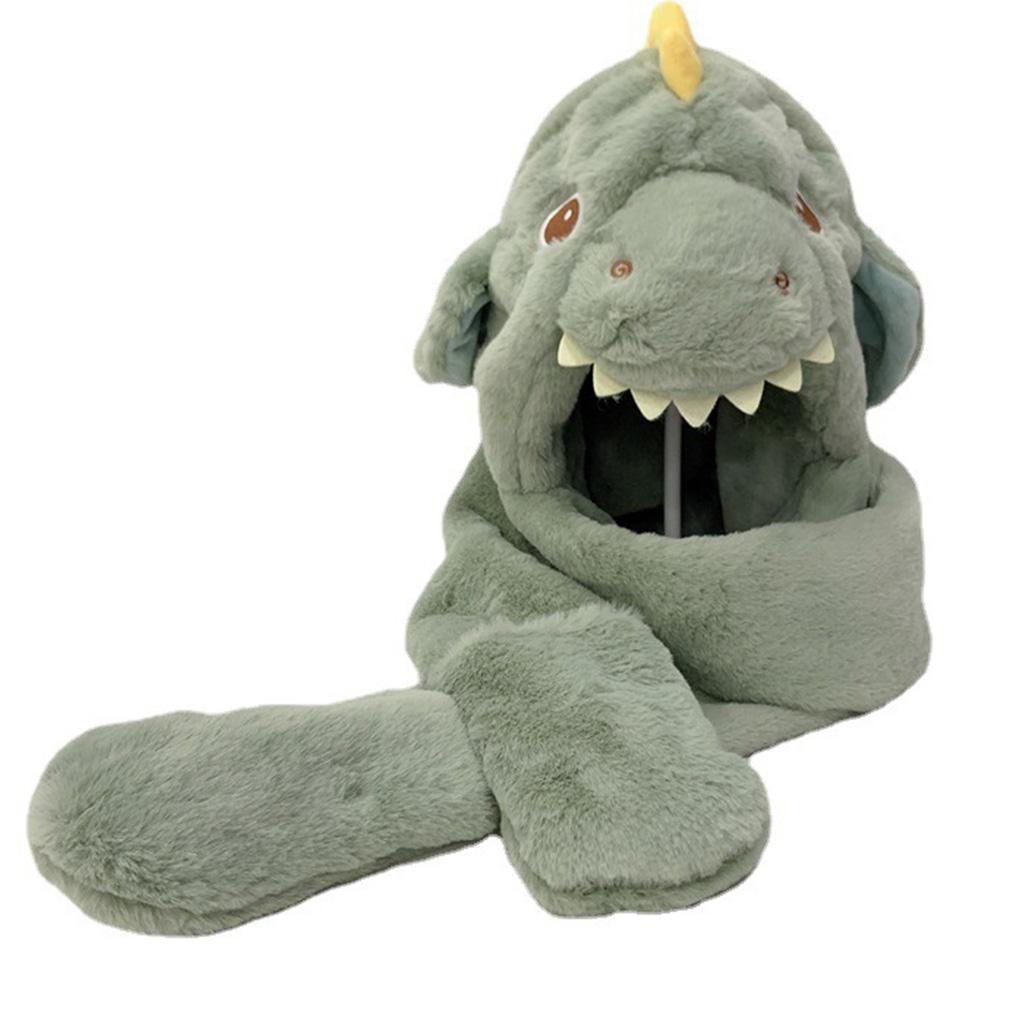 

Fashion 3 in 1 Plush Hat Scarf Gloves Hooded Scarf with Mittens Animal Headband Cap for Children Teen Preschool Student зелёный