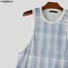 INCERUN Men Sleeveless Plaid Print Casual Sport Athletic Long Tank Tops Vest