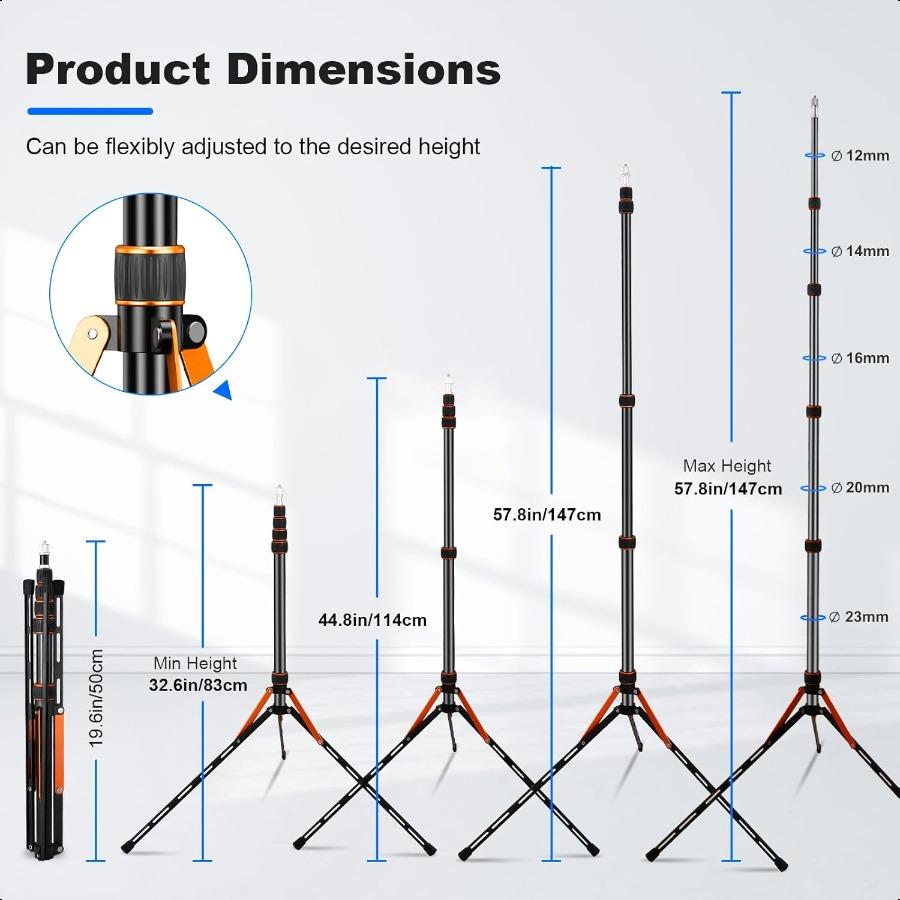 Extendable Travel Light Stand 7.2ft 2.2m Sturdy Aluminum Alloy Light Weight Adjustable Portable Tripod with Carry Bag for Photo