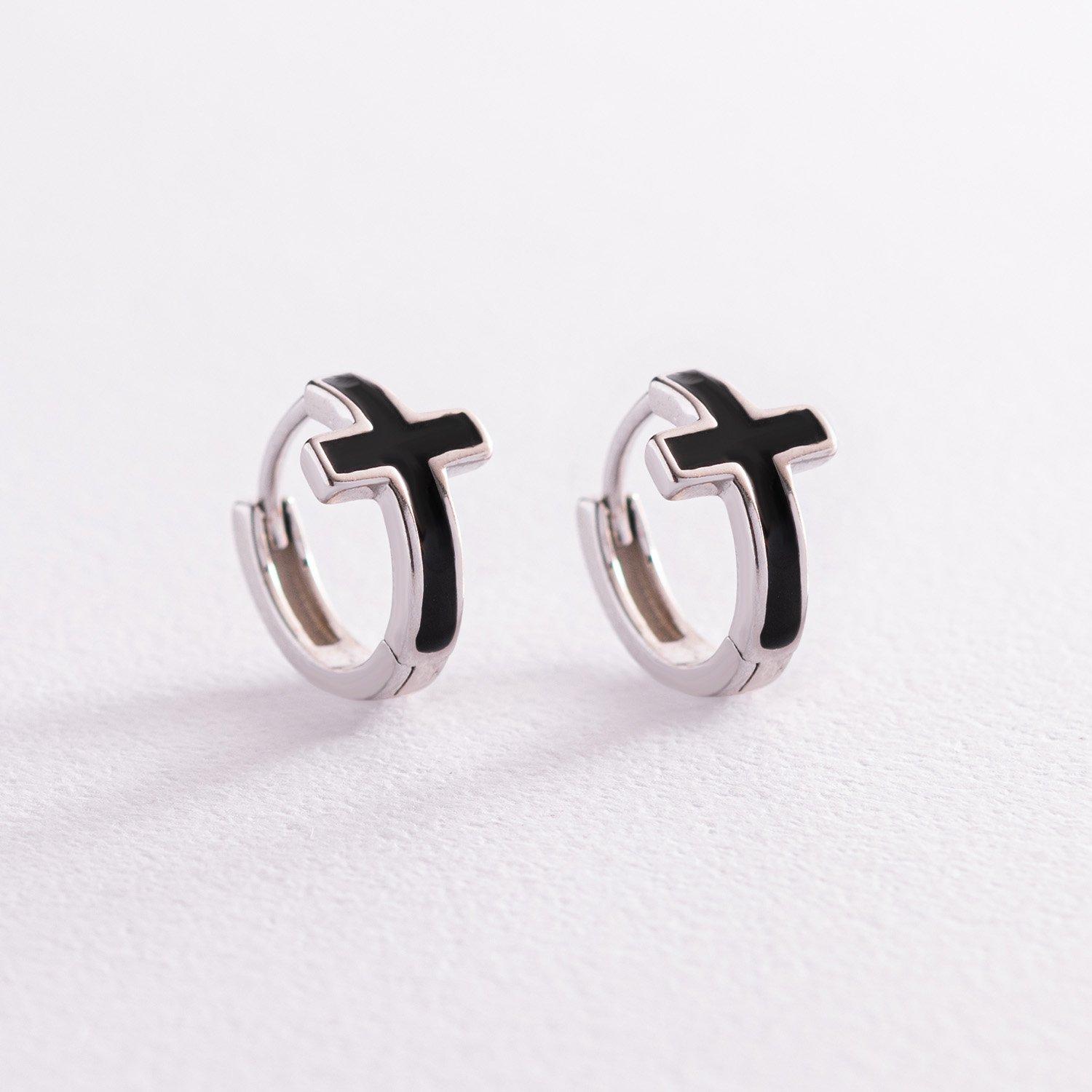 

Срібні сережки Хрестики з емаллю Oniks d 1.3 cm срібний