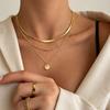 European Multi-layer Zircon Pendant Necklace - Stylish, Versatile Clavicle Chain with Hammered Disc