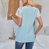 Women's Fashion  V-neck Short Sleeved Lace Patchwork Casual T-shirt Top