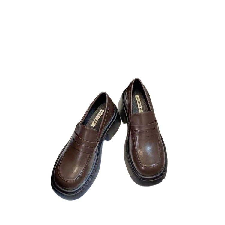 2025 New Model, College Style~ Retro Round Head Heightening Platform Loafers Women's British Style Small Leather Shoes Spring and Autumn Single Shoes