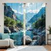 2pcs Blue Mountain Water Scenery Printed Door & Window Curtains U2013 Stylish Rod Pocket Window for Bedroom   Office   Living Room