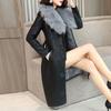 Big Fur Collar Fur Collar Autumn and Winter Leather Jacket Women's Plush Thickened Long Slim Waist Leather Jacket Long Sleeves